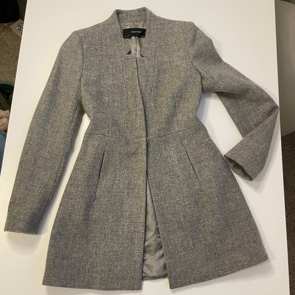 ZARA Grey Wool Coat with Pockets